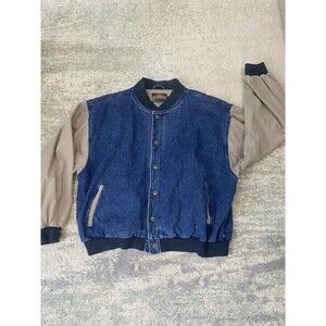 Vintage 80s 90s Sz XXL GREAT LAND Baseball Jacket Denim Beige Blue
